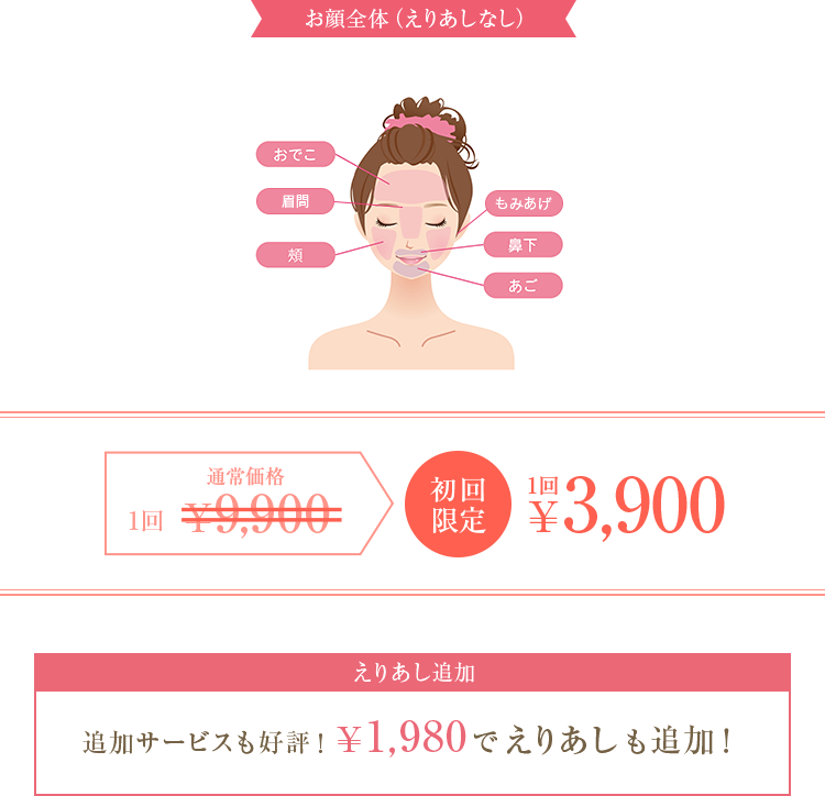 お顔全体（えりあしなし） 初回限定 1回3,900円