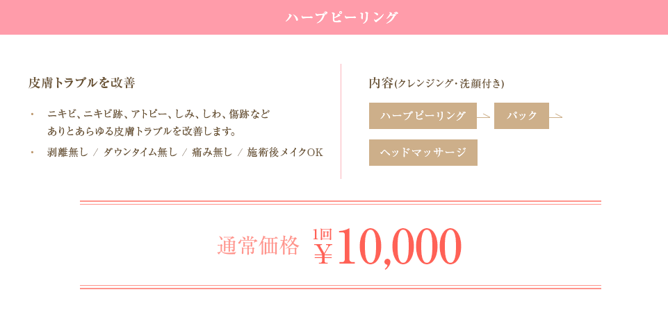 ハーブピーリング 皮膚トラブルを改善 通常価格 1回10,000円