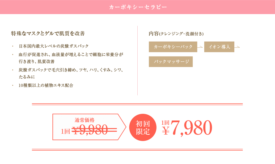 カーボキシーセラピー 特殊なマスクとゲルで肌質を改善 初回限定 1回7,980円